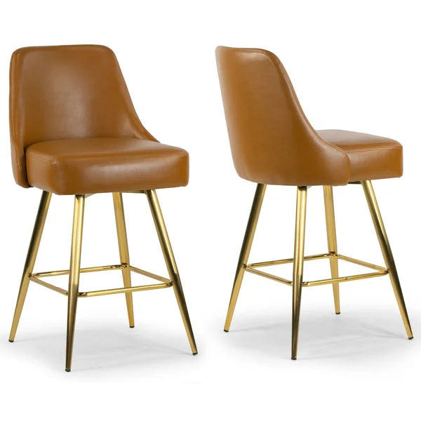 Glamour Home Set of 2 Auren Upholstered Stool with Golden Legs - Counter Height - 23-28 in.
