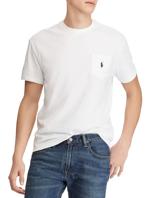 Big & Tall Polo Ralph Lauren Classic Fit Jersey Crewneck Pocket Tee - White - Size 5X - Men's