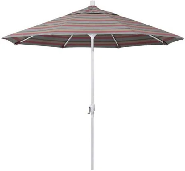 California Umbrella 9 ft. Matted White Aluminum Push Button Tilt Crank Lift Market Patio Umbrella in Gateway Blush Sunbrella