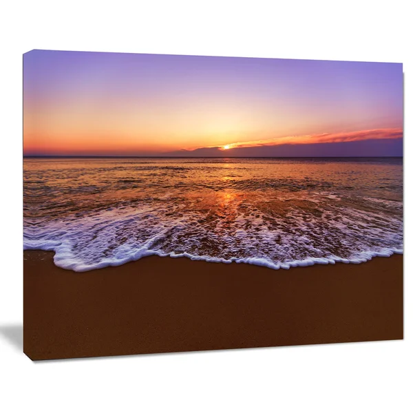 Design Art Orange Tinged Sea Waters at Sunset Photographic Print on Wrapped Canvas - Size: 12x22 H x 20x22 W x 1x22 D, Blue