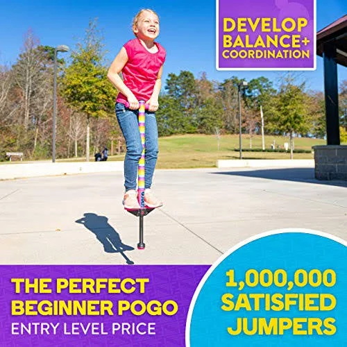 Flybar Foam Jolt Pogo Stick for Kids Age 5 and Up, Between 40 to 80 Pounds, Beginners Kids Pogo Stick for Boys and Girls (Rainbo