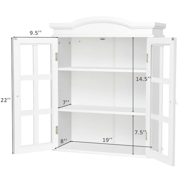 Wall-Mount Bathroom Storage Cabinet Medicine Organizer Double Doors - White