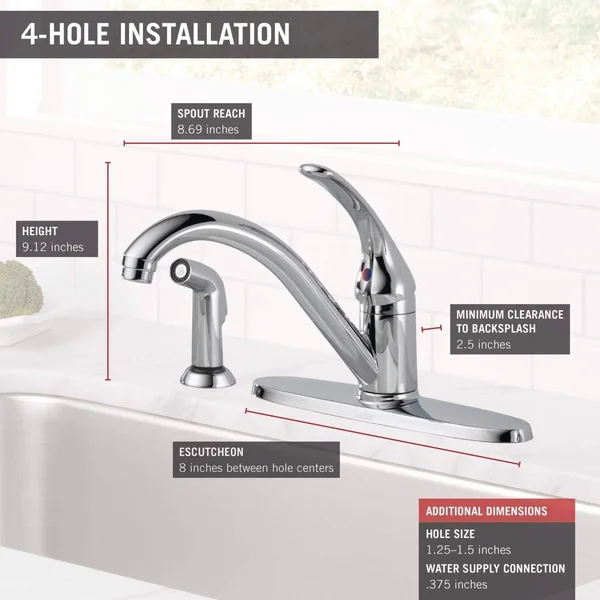 Delta 400-DST Classic Single-Handle Kitchen Faucet with Matching Side Sprayer, Chrome