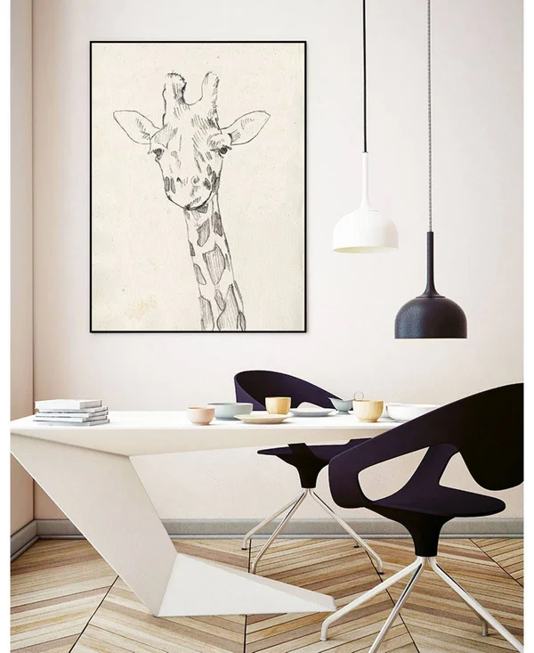 Giant Art 40x22 x 30x22 Giraffe Portrait II Art Block Framed Canvas - Tan