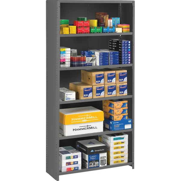 Tennsco Closed Commercial Steel Shelving Five-Shelf 36W x 18d x 75H Medium Gray