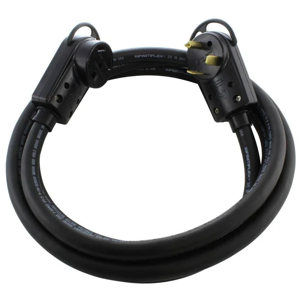 AC Works 100 ft. 30 Amp 125-Volt NEMA TT-30 RV Rubber Extension Cord with Handle, Black