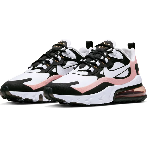 Nike Air Max 270 React - Womens Casual Running Shoes - Black/White/Bleached Coral, Size 10.0