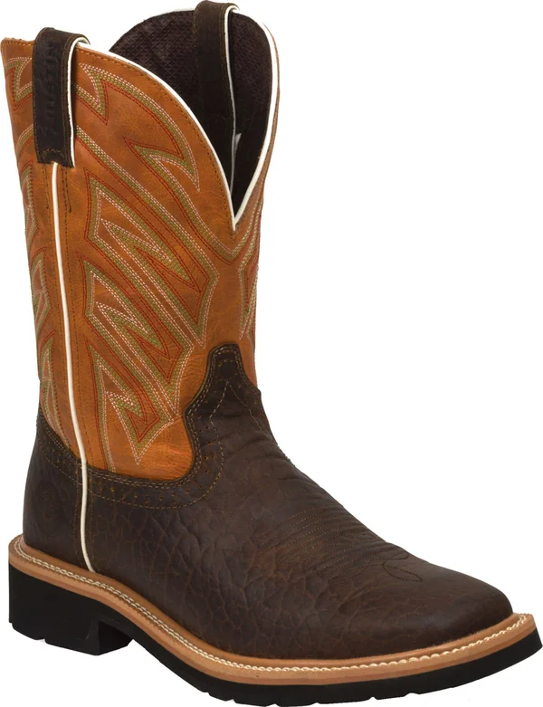 Justin Boots Men's Stampede Square-Toe Dark Chestnut Work Boots