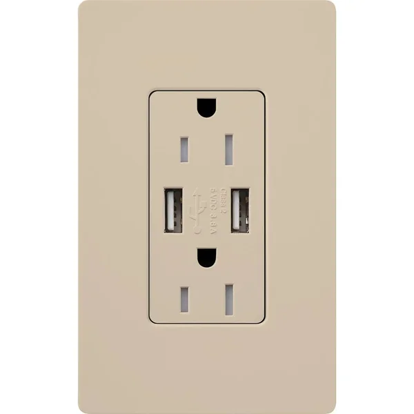 Lutron SCR-15-UBTR-TP Tamper-Resistant USB Receptacle - Taupe, 15A, 125V