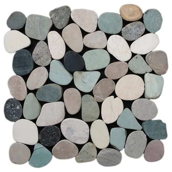 Miseno MT-S3PGBT Flatten Pebble Natural Stone Mosaic Tile (10.12 SF, Carton) Green, Black, Tan, White Flooring Tile Mosaic