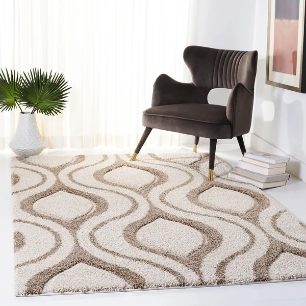 Safavieh Florida Shag Bertille Geometric 1.2-inch Thick Rug (6&7x22 x 6&7x22 Round - Ivory/Beige)