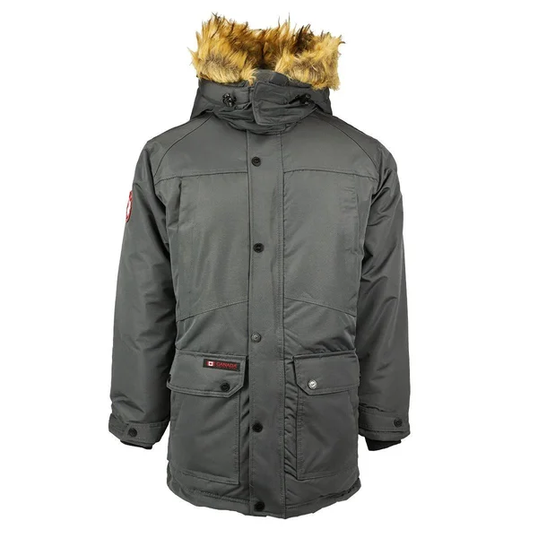 Canada Weather Gear Men's Fur Trim Hooded Parka Jacket Charcoal, XL