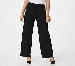 Isaac Mizrahi Live! Regular Pebble Knit Wide- Leg Pants - Size Medium, Black