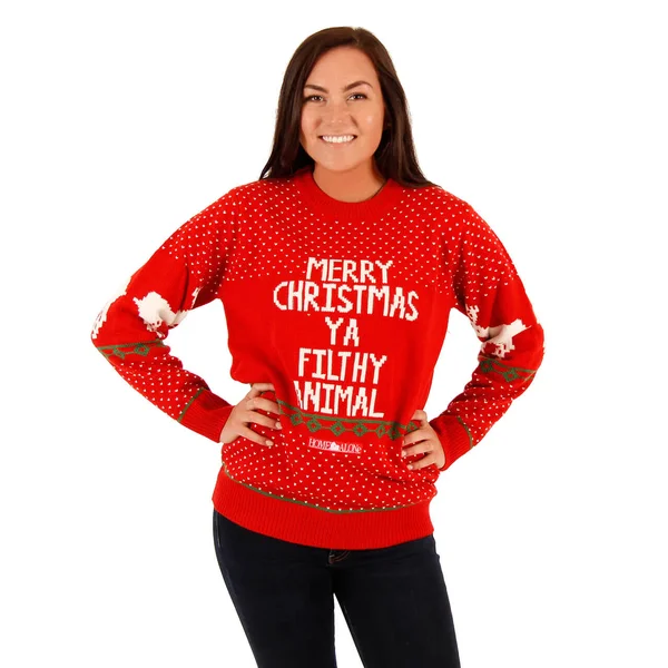 Ugly Christmas Sweater Merry Christmas Ya Filthy Animal - 3X - Red