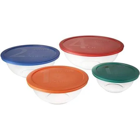 Pyrex Smart Essentials Mixing Bowl Set Including Locking Lids (Clear) - 8 Piece, Smart Essentials 8-Pc Mixing Bowl Set Includes O