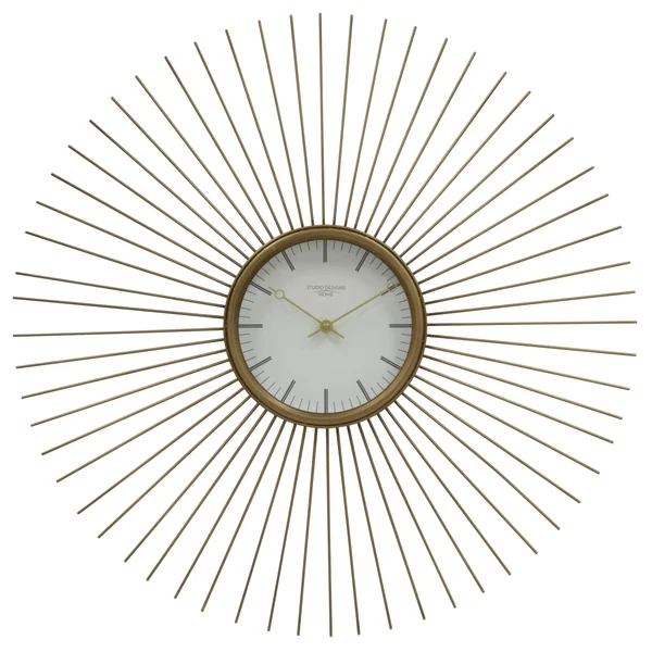 Studio Designs Home Mod Large 30x22 Retro Starburst Metal Wall Clock with Hour Minute Markers and Quartz Movement - Golden Brass