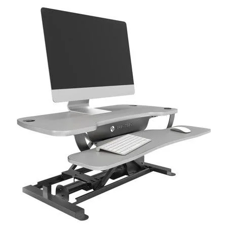 VersaDesk Power Pro - 40x22 Electric Height-Adjustable Desk Riser - Sit to Stand Desktop with Keyboard and Mouse Tray - Gray