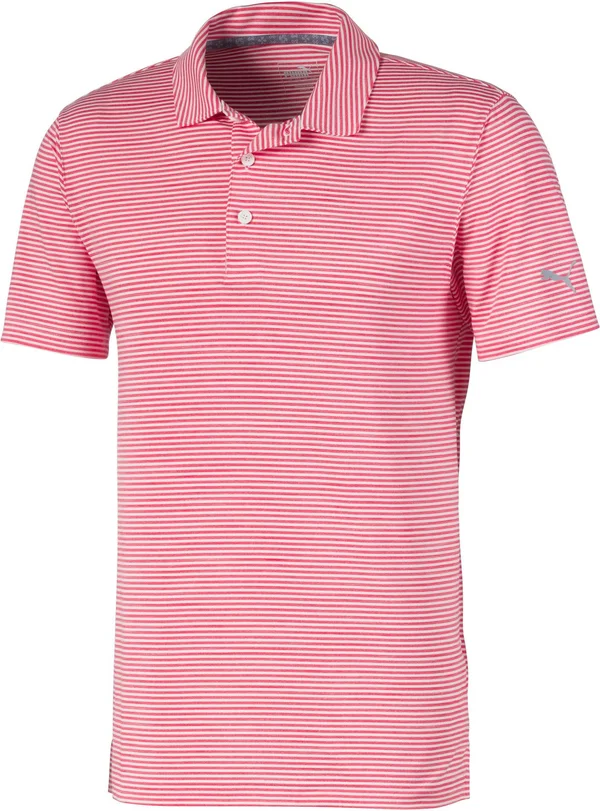 Puma Men's Caddie Stripe Golf Polo, Small, Barbados Cherry Heather