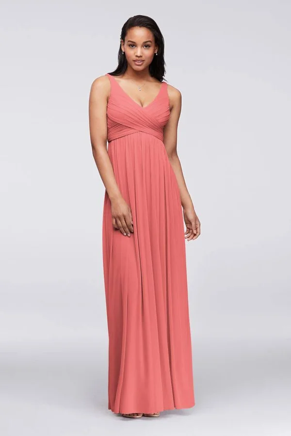 Long Mesh Bridesmaid Dress with Cowl Back Detail - Coral Reef, 4