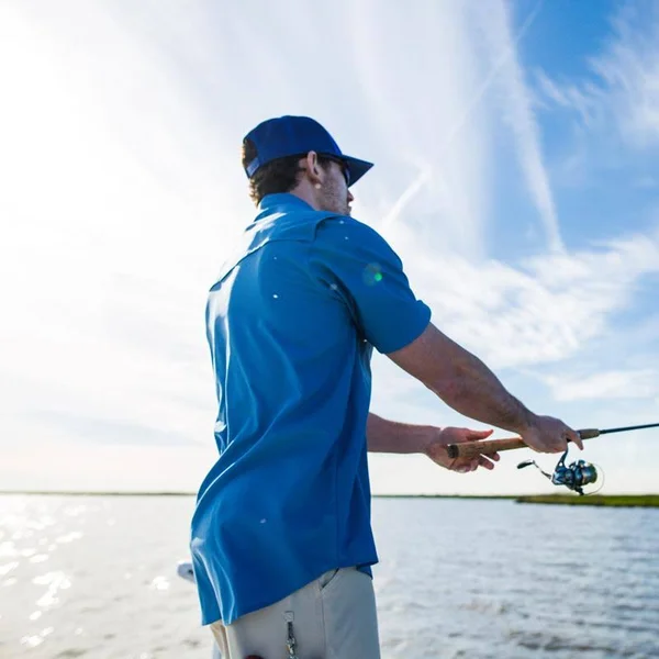 Sportsman Spooler Short Sleeve Fishing Shirt Aqua, Medium