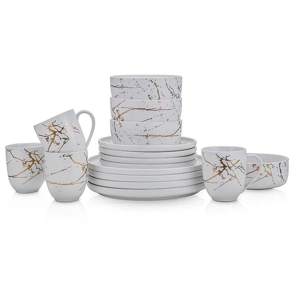 Stone Lain Gold Splash 16-Piece Dinnerware Set in Gold/Black