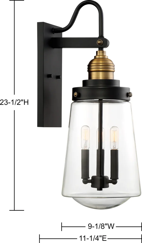 Macauley Vintage Black 3-Light Wall Lantern, Savoy House