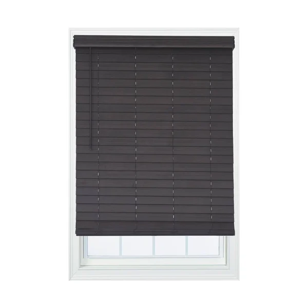 Allen + Roth 2.5-in Slat Width 62-in x 72-in Cordless Walnut Faux Wood Room Darkening Horizontal Blinds in Brown, DFHSD6672-62