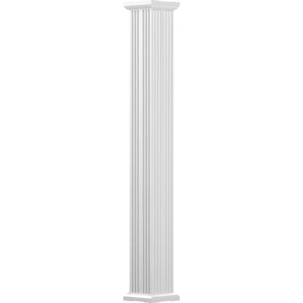 6x22 x 9& Endura-Aluminum Column - Square Shaft (Load-Bearing 23, 000 lbs), Non-Tapered, Fluted, Gloss White Finish w/ Capital u00
