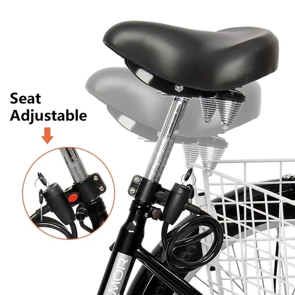 Adult Tricycle 26x22 Wheels, 7 Speed Men's Women's Bike - Black