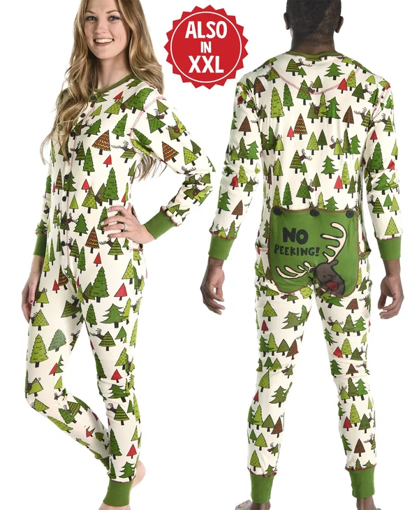 Lazy One Men's Cream & Green &No Peeking& Flapjack Pajamas - Adult Xs