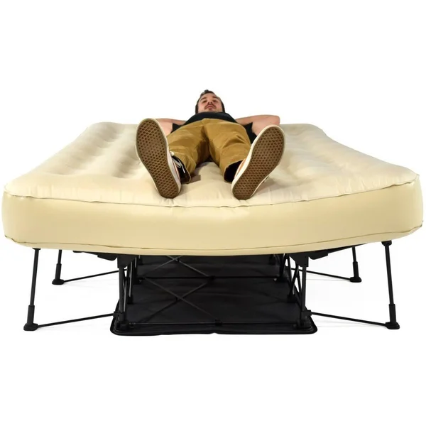 Ivation EZ-Bed (Queen) Air Mattress with Frame & Rolling Case, Self Inflatable, Blow Up Bed Auto Shut-Off, Comfortable