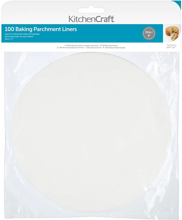 KitchenCraft Non-Stick Greaseproof Baking Parchment Paper, 23 cm (9x22) - Round (Pack of 100)