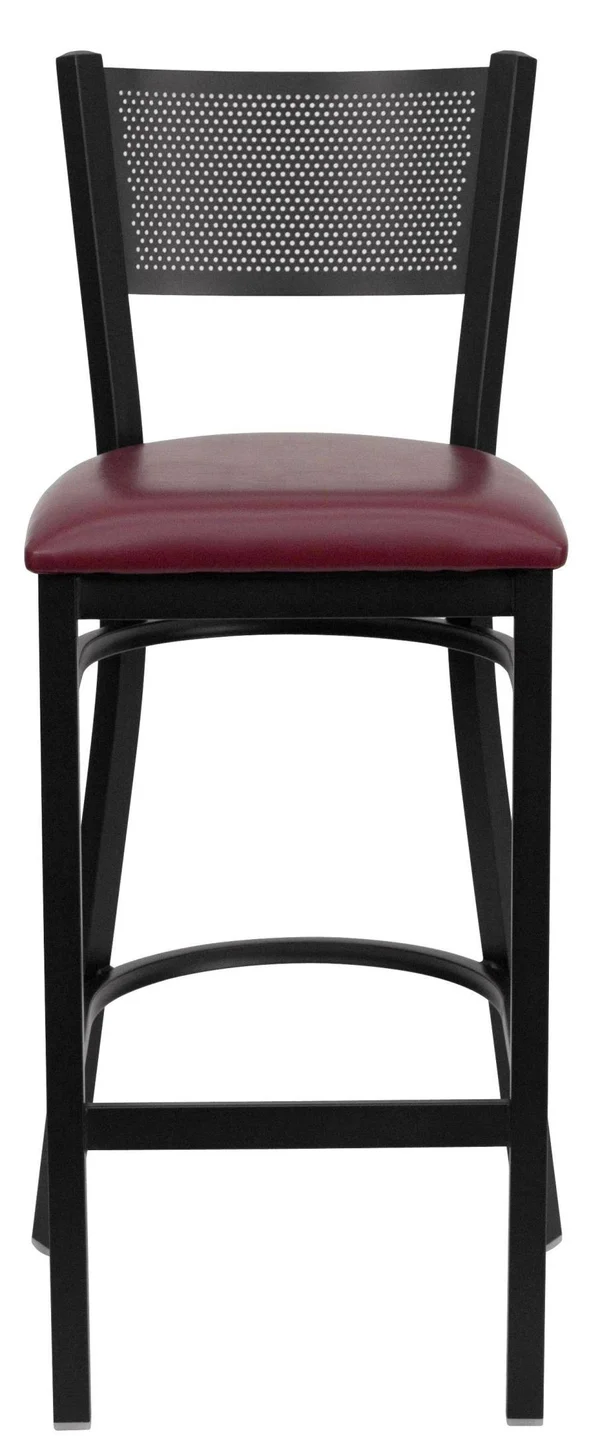 Flash Furniture Hercules Series Black Grid Back Metal Restaurant Bar Stool - Burgundy Vinyl Seat