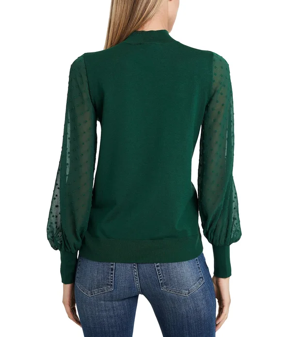 Cece Mockneck Contrast Sleeve Sweater - Rich Black