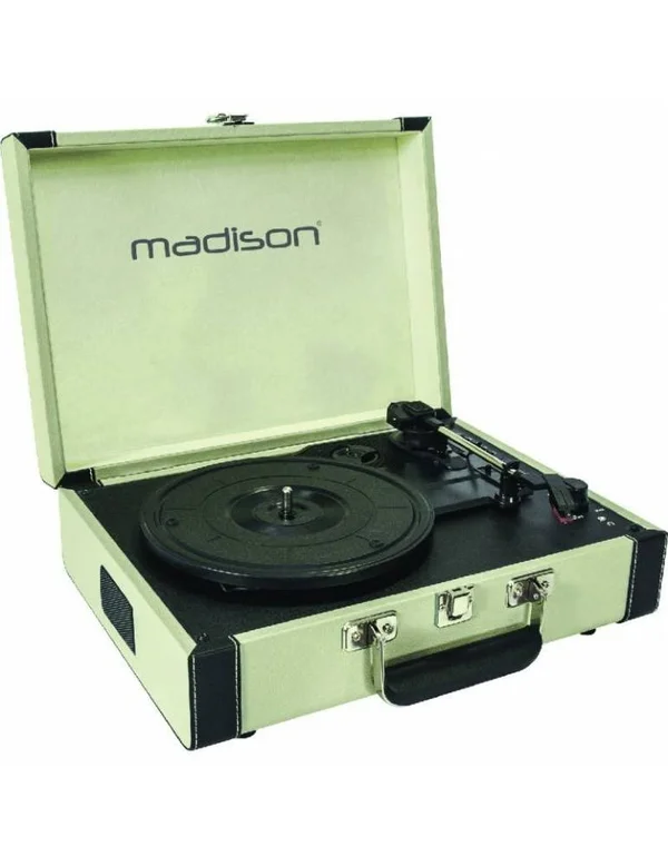 Madison - Vintage Suitcase Turntable with Bluetooth, USB, SD & Record Function – Cream, 350 x 360 x 115 mm