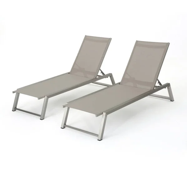 Noble House Myers Outdoor Aluminum Chaise Lounge in Gray (Set of 2)