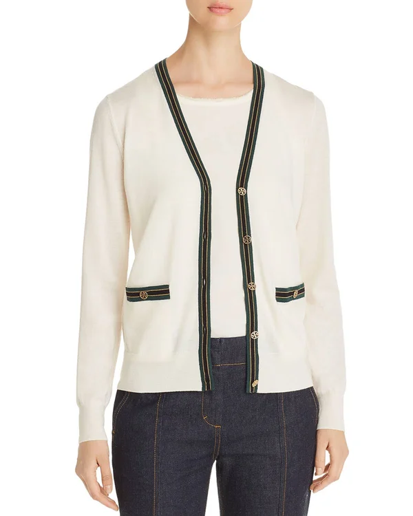 Women's Tory Burch Madeline Cardigan - New Ivory/ Malachite