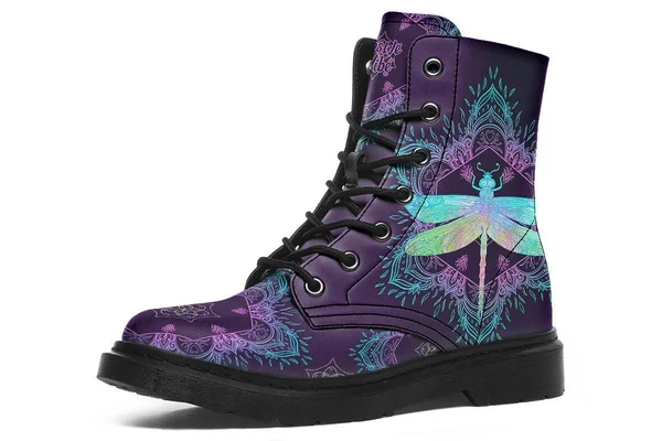 Dragonfly Mandala Boots, Purple and Blue Boots, YesWeVibe Men's Boots, Black Sole, US 13, EU48