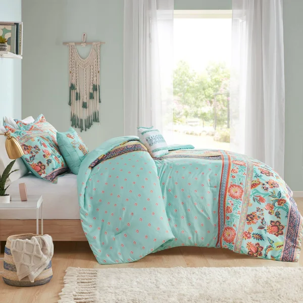 Intelligent Design Eliza 4-Piece Aqua Twin/Twin XL Boho Printed Comforter Set, Blue