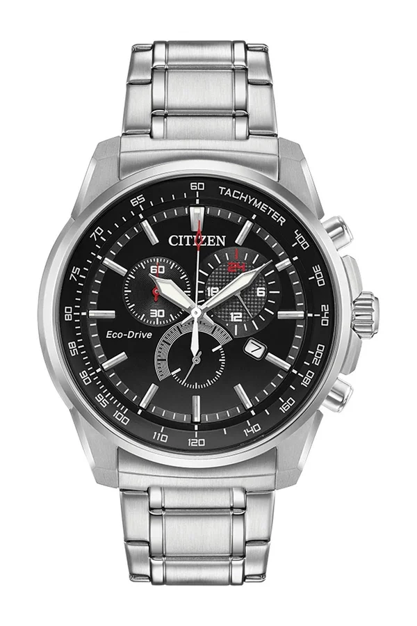 Citizen Men's Black Dial Stainless Steel Eco-Drive Chronograph Watch At2370-55f