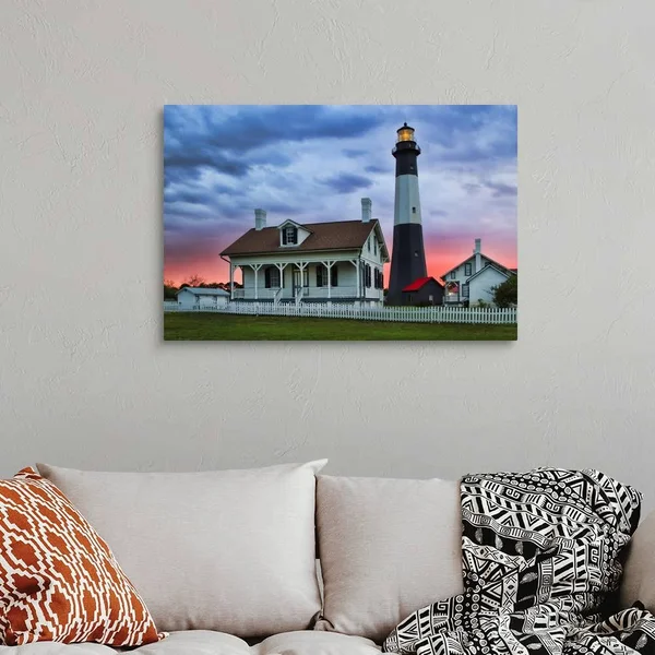 Georgia - Tybee Island, Tybee Light House at Sunset, Canvas Wall Art, 36x24, Great Big Canvas