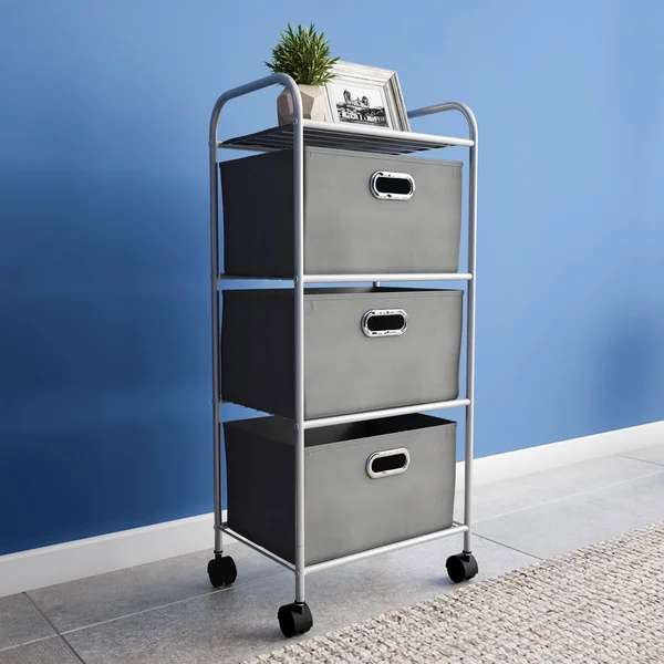 Lavish Home 4 Fabric Drawer Rolling Storage Cart - Grey