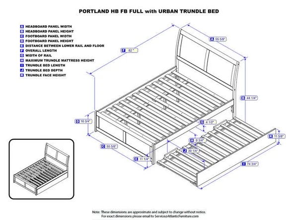 Atlantic Furniture Portland Espresso Full Platform Bed with Matching Foot Board with Twin Size Urban Trundle Bed, Brown