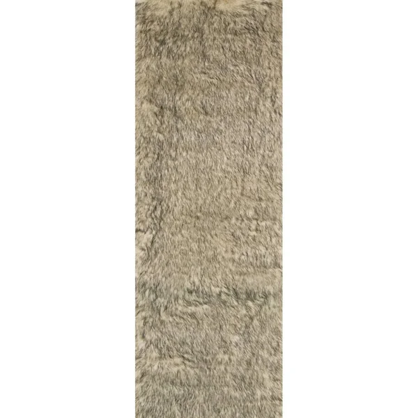Faux Fur Ivory/ Grey Shag Rug - Ivory/Beige 10& x 13&