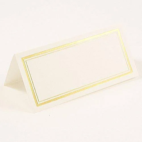Jam Paper Foldover Wedding Table Place Cards - 2 x 4 1/4, White with Gold Double Border Placecards, 100/Pack (312125229)