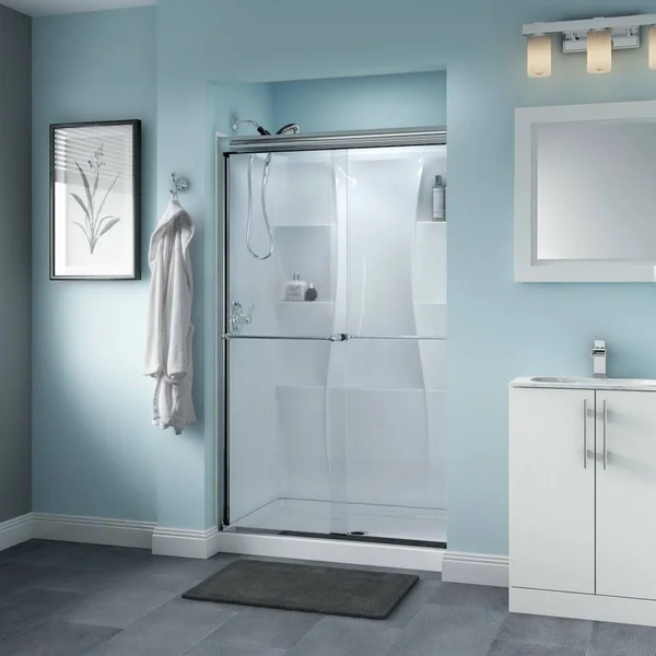 Delta Shower Doors SD3276443 Windemere Semi-Frameless Traditional Sliding Shower Door 48in.x70in Handle, Chrome Track