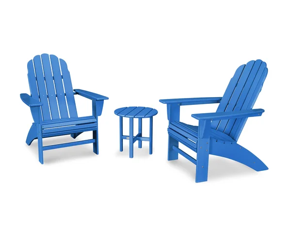 POLYWOOD Vineyard 3-Piece Curveback Adirondack Set - Pacific Blue - 22" x 16.25" x 17.5"