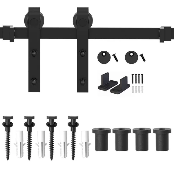Winsoon 5ft Single Sliding Barn Door Hardware Track Kit Black Finish Basic I Style, Size: 5& GCM1934