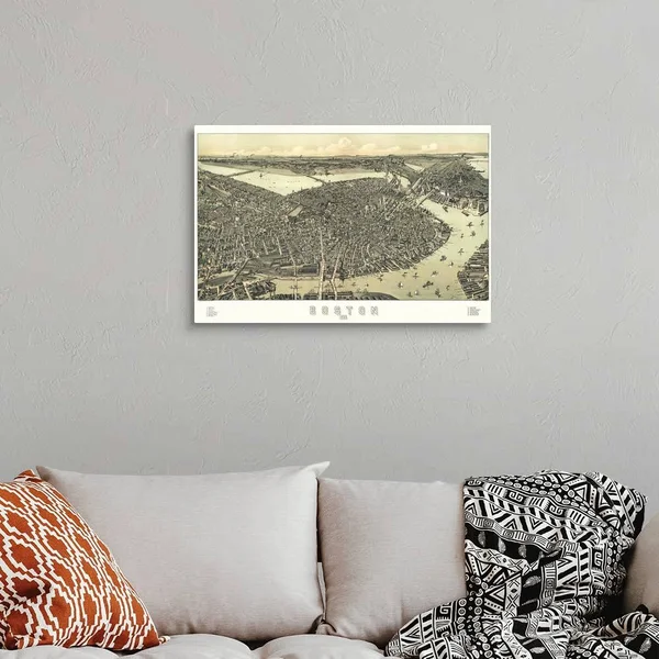 Vintage Birds Eye View Map of Boston, Massachusetts, Canvas Wall Art, 30x20, Great Big Canvas