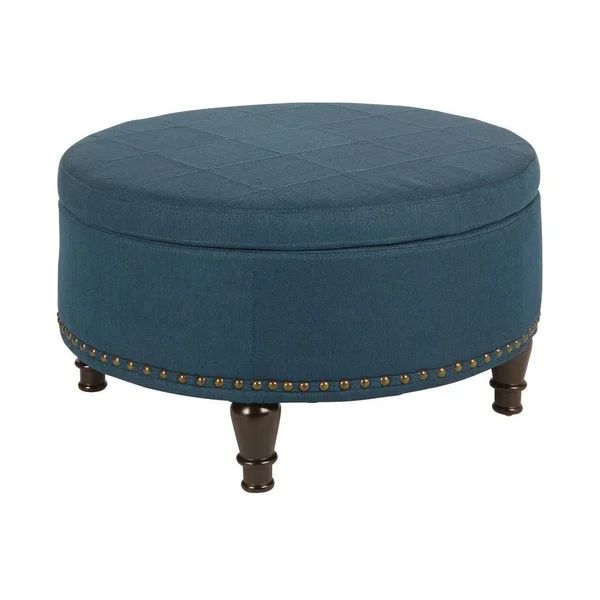 Copper Grove Strawflower Round Storage Ottoman - Linen
